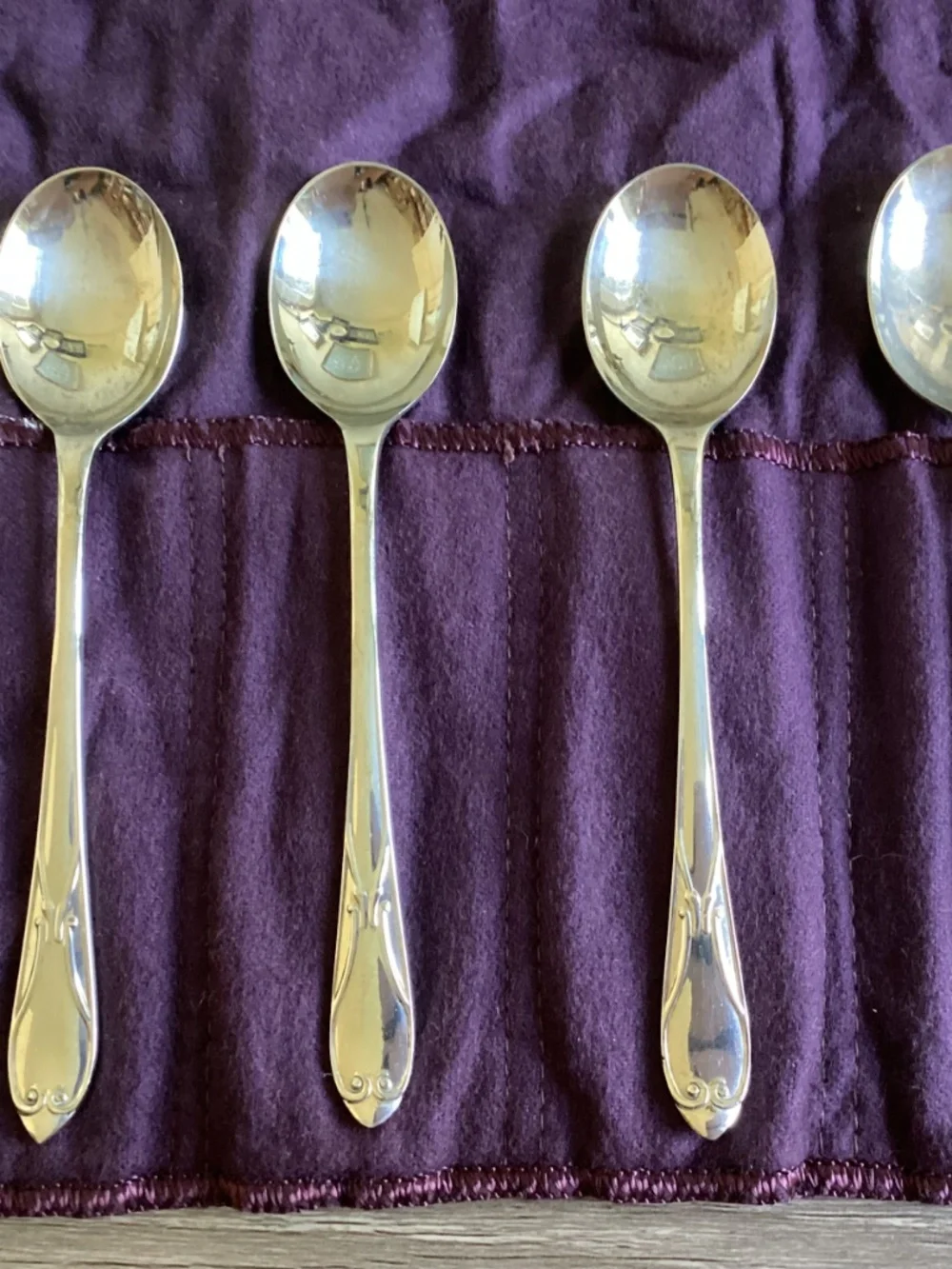 Vtg silver-plated Tea Spoons Set Cloth Roll Sheffield England 7 Ps Set Rustless